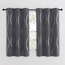 NICETOWN Bedroom Small Blackout Curtain Panels, Set of 2, 42 by 54 Inch,Grey, Window Treatment Thermal Insulated Solid Grommet Blackout Wave Line Foil Print Design Curtains for Kitchen, Cafe, Loft
