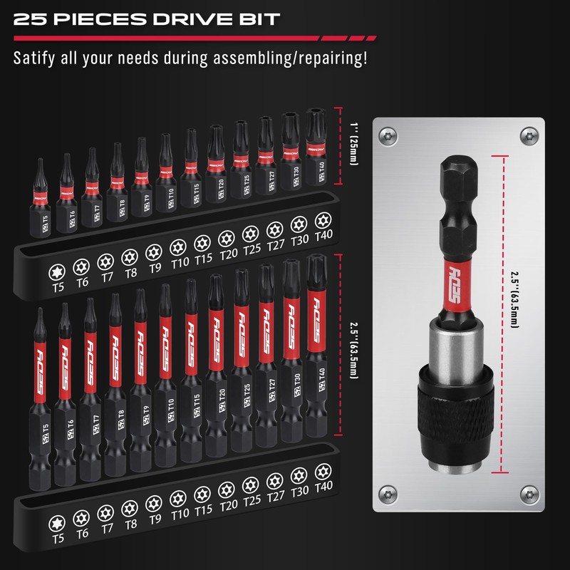 25-piece Torx Bit Set, 1''&2.5'' Security Tamper Proof Torx Impact