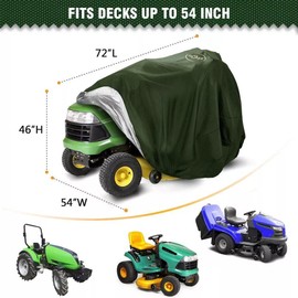 KANCOKIT Riding Lawn Mower Cover, Heavy Duty 600D Oxford Outdoor Tractor Cover Waterproof UV Protection Lawn Mower Cover Fit Decks up to 54" with Elastic Cord & Storage Bag (Green)