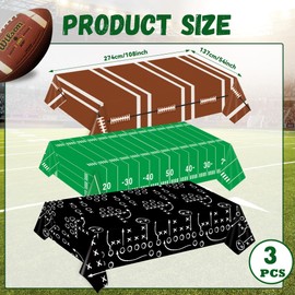 Lonfliness 3pcs Football Tablecloth Decorations Plastic Football Party Table Covers Disposable Rugby Tablecloth Party Supplies for Rectangle Tables Touch Down Game Day Party, 54x108Inch