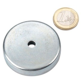 Ferrite Flat Gripper Diameter 50.0 x 10.0 mm with Countersunk, Holds 18 kg, Galvanised Steel Pot, Can Be Used up to 200°C, Magnet Countersunk Bore