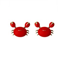Cute Tiny Red Crab Stud Earrings Enamel Sea Animal Beach Earrings for WomenJewelry