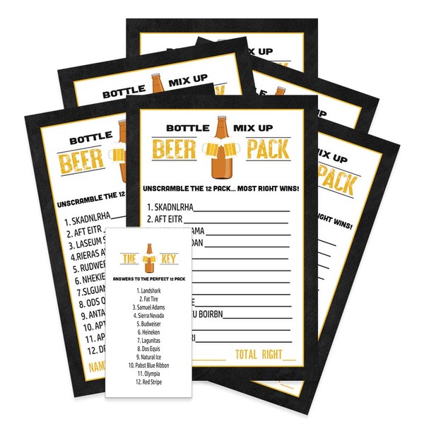 Beer Word Scramble Party Game Card Pack (25 Guests) Unique Unscramble - Adults - Daddy Diaper Party - Coed Bridal Shower - Wedding - Groups - Retirement - Barbecue - Tailgating - Any Event