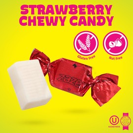 Zazers Red Strawberry Chewy Taffy Candy - 1-Pound Bag of Zazers Fruity Foil Chewy Candy – Strawberry Flavor, Individually Wrapped, Kosher (NET WT 454g)