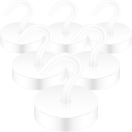 Neosmuk 60lb+ Extra Strong Magnet with Hook for Fridge,Heavy Duty Cruise Hook for Ceiling,Small Magnetic Holder for Van, Tool(White, Pack of 6)
