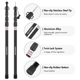 HIKERBRO Tarp Poles, Telescoping Tent Pole Set of 4, 7.7ft Aluminum Lightweight Portable Support Rod with Protection Cap, for Camping, Awning, Sun Shades,Rain Fly, Free Guylines & Stakes (4 Poles)