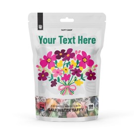 Taffy Shop Customizable Floral Gift Bag Saltwater Taffy Bag, 7 oz, 30 Pieces, Individually Wrapped, Made in USA. Gourmet Soft Chewy Candy, Fresh Gift. You Customize the Design and Choose 3 Flavors.