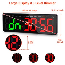 AnExer Gym Timer Clock for Gym with Remote, 16.5" LED Workout Colck Count Down/Up Clock for Fitness, 12/24H Digital Wall Clock, Portable Home Accessories