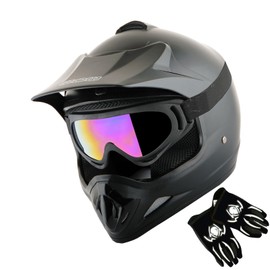 WOW Youth Motocross Helmet BMX MX ATV Dirt Bike Helmet Matt Black + Goggles + Martian Spider Black Glove Youth Bundle