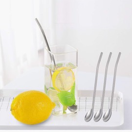 FH1926/FH1825/FH1816 Drinking Straws Set of 8 Stainless Steel Spoons Reusable, Dishwasher Safe Drinking Spoon, 2 in 1 Straw & Spoon Ideal as Latte Macchiato and Cocktail Spoon, Colour: Silver.