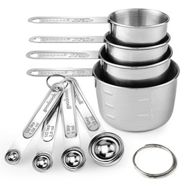Measuring Cups and Spoons Set (8 Piece), Stainless Steel Measuring，4 Spoons, 4 Cups, Metal Measuring Cups for Cooking & Baking