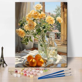 TISHIRON Paint by Numbers Kit for Adults Vase Window Landscape DIY Paint by Number for Adult Flowers Water Colors Acrylic Painting Kit Set for Gift House Decor Adult Craft (Frameless, 16''x20''