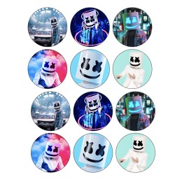 Handmade 12 DJ Marshmello edible paper, cupcake cookie toppers CHOOSE SIZE - 2.5"