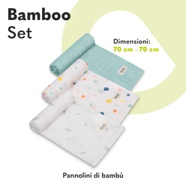 Lionelo Bamboo Set 3 Pezzi Mussole per neonato 70x70 cm in cotone bambù 100% naturale, Sicure dal primo giorno di vita, Antibatteriche Antimicotiche Ipoallergeniche Morbide Fasciatoio odori resistenti