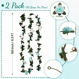 CHICNOOK 2 Pcs 16.5 Ft Flower Garland Rose Vines, Rose Garland for Decoration, Flower Vine for Bed Room Table Birthday Wedding Party Garden Wall Decor