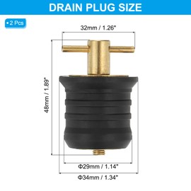 PATIKIL 1-1/4" Boat Drain Plug, 2 Pcs T Handle Brass Boat Plug Snap Drain Marine Twist Plug Rubber Plugs for Yachts Kayaks Marine Boat Drains