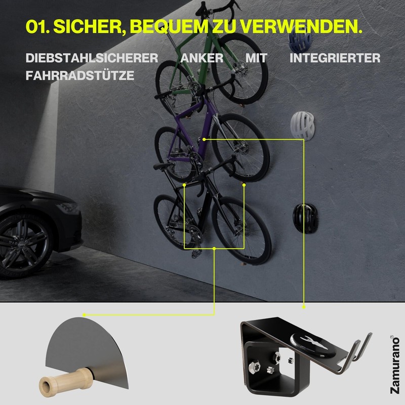 ZAMURANO. Bike Mount Anti-Theft Bicycle Wall Mount Anti-Theft for E-Bikes,