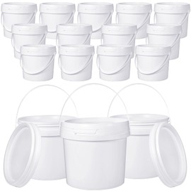 Leinuosen 16 Pcs 1 Gallon White Plastic Bucket with Handle and Lid Reliable Heavy Duty Bucket Pail Container Food Safe Bucket for Multipurpose Storage Paint Art Crafts Projects