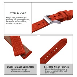 PTFULUOS Premium Soft Hybrid (Leather and Sailcloth) Watch Bands for Men Women,18mm 20mm 22mm Multiple Sizes Quick Release Replacement Watch Straps (Orange, 22 mm)