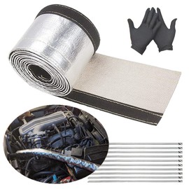 Aluminized Heat Shroud Sleeving Heat Sheath Fuel line Wire Protection Silver Hose with 10 Pcs Metal Zip Ties (1.1''I.D. x 10FT)