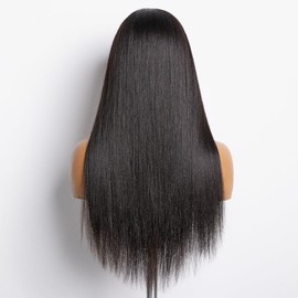 22 Inch Straight Lace Front Wigs for Black Women Wear And Go Glueless 13x6 Layered Synthetic HD Lace Wig with Baby-hair, Light Yaki Natural Black Soft Synthetic Hair Blended Human Hair 180% Density
