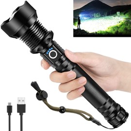 OMALIGHT Rechargeable LED Flashlight, 90,000 Lumens Super Bright Tactical Flashlights with Zoomable 10 Modes Waterproof Flash Light for Camping Emergencies Outdoor Indoor