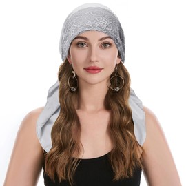 ZLYC Chemo Headwear Pre Tied Head Scarf Headwraps Lightweight Beanie Hat for Women, Lace Gray