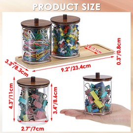 BTSKY 3 Pack PaperClip Holders with Bamboo Lids & Tray, Round Binder Holder for Desk, Clear Paper Clip Dispenser Small Office Supply Accessory Organizer Qtip Holder for Office Bathroom Vanity, Black