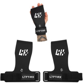 LYFT-RX Valiant Chalkless Grips - Rubber Coated, No Chalk, No Hole/Fingerless, Palm Hand Grip w/Wrist Strap, Glove - Weightlifting, Weightlifting, Crossfitness, Pullups, Muscle Ups Size Large