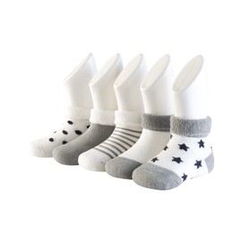 Adorel Baby Boys' Cotton Terry Lined Winter Stockings Pack of 5, Grey polka dots