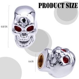 MEAJOO 4PCS Skull Style Tire Stem Valve Caps, Skull Head Tire Wheel Air Cap Universal Copper Core Stem Covers for Cars, SUV, Trucks, Bikes, Motorcycles, Bicycles (Silver)