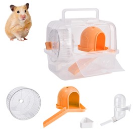 Portable Hamster Travel Carrier Cage,Outdoor Small Pets Breathable Cage,Multifunctional Guinea Pig Carrier with Water Bottles, Running Wheels, Ladders, Dodge Houses and Feeders (Orange, Style B)