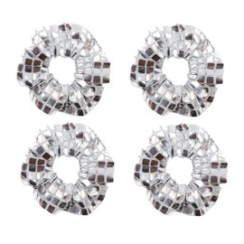 Pack of 4 Glitter Hair Bobbles, Disco Sequin Hair Scrunchies, Metallic Hair Accessories, Elastic Hair Bands, Silver Ponytail Hair Bobbles for Disco Party, Carnival, Theme Party, Birthday