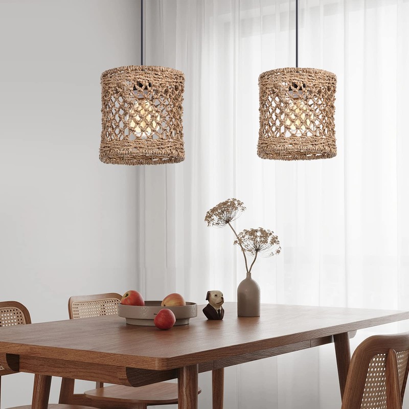 Arturesthome Boho Hand Woven Rattan Pendant Light Fixture, Mini Farmhouse