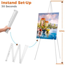 ARTASY 63" Easel Stand for Wedding Signs, Posters, Portable Artist Easel for Painting Canvas, Tripod for Home and Office, Supports 5 lbs-White 2/Pack