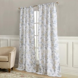 Laura Ashley Hydrangea Window Curtains with Rod Pocket, 84-inch Length, 2 Panels Set, Canvas Light Filtering, Taupe