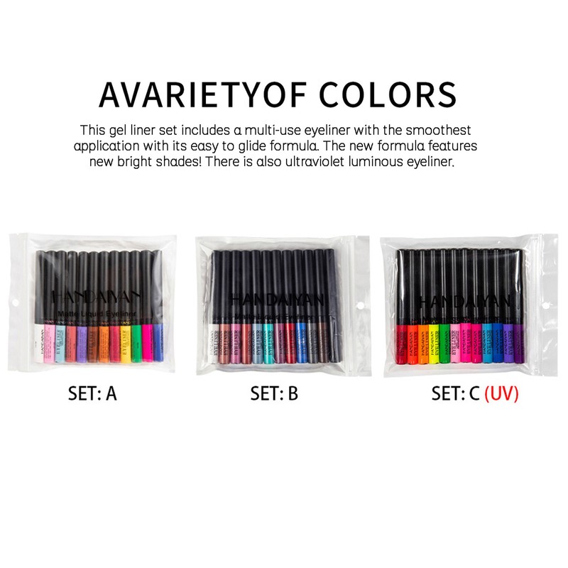 HANDAIYAN 12 Color Matte Liquid Eyeliner Set Eye Makeup Liquid