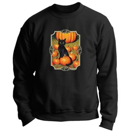 Fall Decorations for Home Black Cat in A Pumpkin Patch Premium Crewneck Sweatshirt Small Black