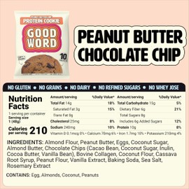 Peanut Butter Protein Cookie, Soft & Chewy, High Protein Snack, Gluten-Free, Grain-Free, Dairy-Free, No Seed Oils, No Refined Sugars, Made with Almond Butter & Collagen, 12-Pack