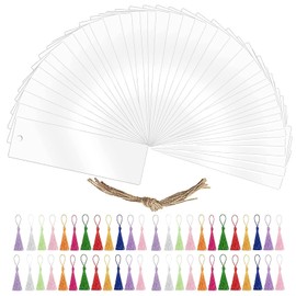 Pack of 30 Rectangular Acrylic Bookmarks, BetterJonny Blank Acrylic Bookmarks with 36 Colourful Tassels, Empty Craft Bookmarks, Transparent Bookmarks for DIY Crafts Notebook, 12 x 3.2 cm