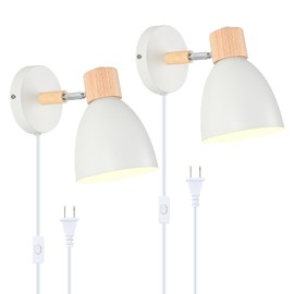 Eyooer Wall Sconces Plug in, Swing Arm Wall Lamp with Power Cord, White Plug in Wall Lighting Fixtures Set of Two, Bedside Wall Mounted Reading Lamp with Switch, for Bedside Bedroom Hallway
