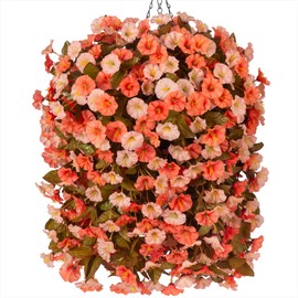 Artificial Fake Hanging Flowers Plants Baskets for Outdoor Outside Porch Decoration, Faux Silk Hotpink Realistic UV Resistant Orchid Long Vines in Planter for Spring Summer Home Patio Balcony