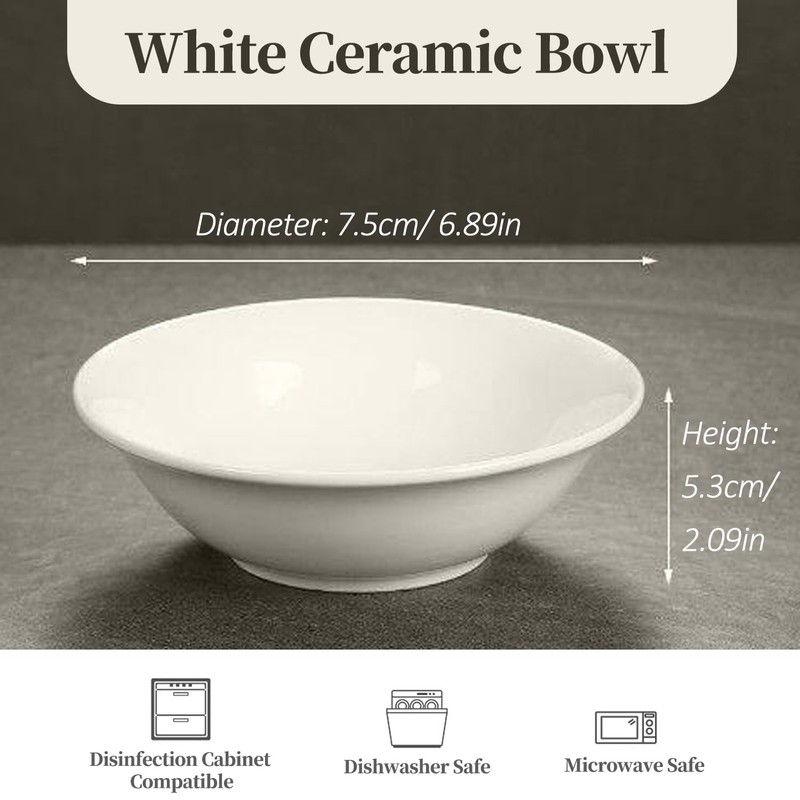 Orkim 6 Pack White Ceramic Bowls, 7 Inch Wide Shallow