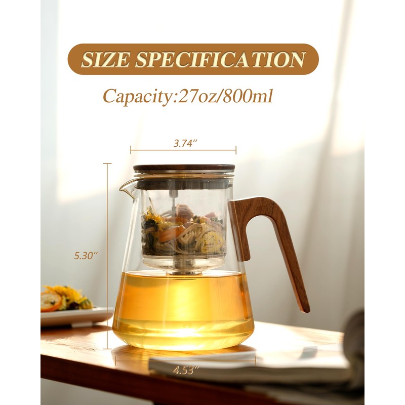 ZENS Magnetic Tea Pot, Enchanted Glass Teapot with Infuser and