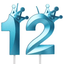 Blue Crown Birthday Candle 12, 12 Candles for Birthday Cakes,Number 12 Crown Candle,12th Birthday Candles Sparkle Decoration for Birthday Party Wedding Anniversary Celebration Supplies
