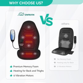 Snailax Back Massage Seat Cushion, Memory Foam Pad, 5 Massage Modes & 2 Heat Settings, Seat Massager for Office Chair,Home Use,Black