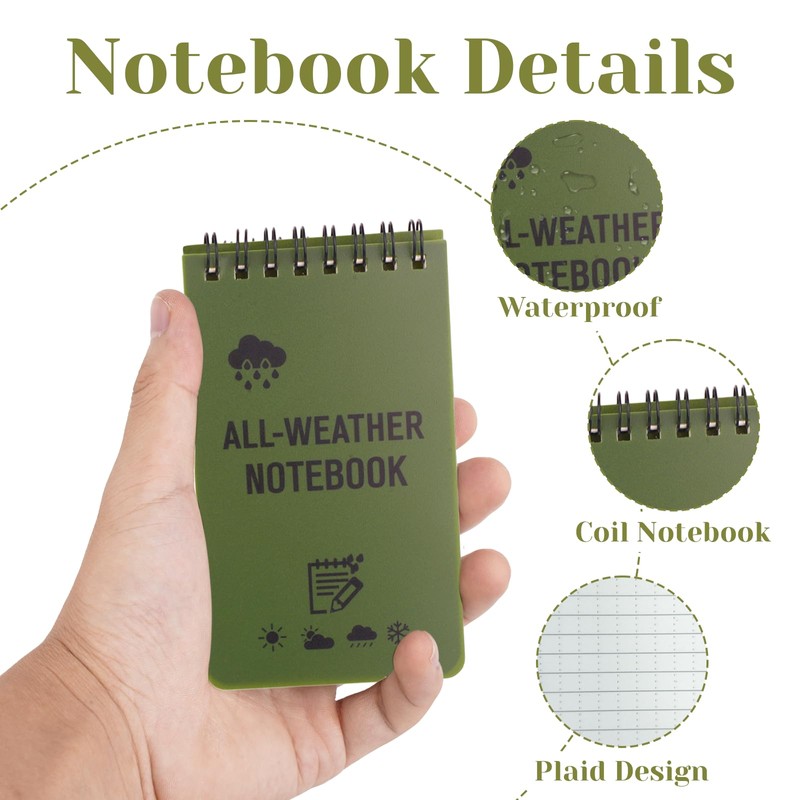 7pcs Waterproof Notebook, 3 X 5 Inch Pocket Notebook with