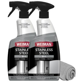 Weiman Stainless Steel Cleaner and Polish - Protects Appliances from Fingerprints, Leaves a Streak-Free Shine for Refrigerator, Dishwasher, Oven, Grill, 2 Pack With Microfiber Cloth