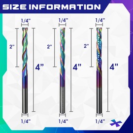 Eyryfui Spiral Router Bits 1/4” Shank Solid Carbide CNC Router Bits with TAC Coating End Mill for Wood, Oak, MDF, Aluminum (Multiple, 1/4” x 2” x 4” x 1/4”)