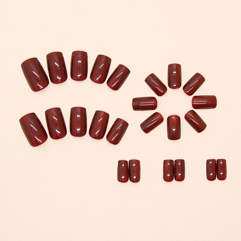 24pc Red Cat Eye False Nails - Glue-on Short Square